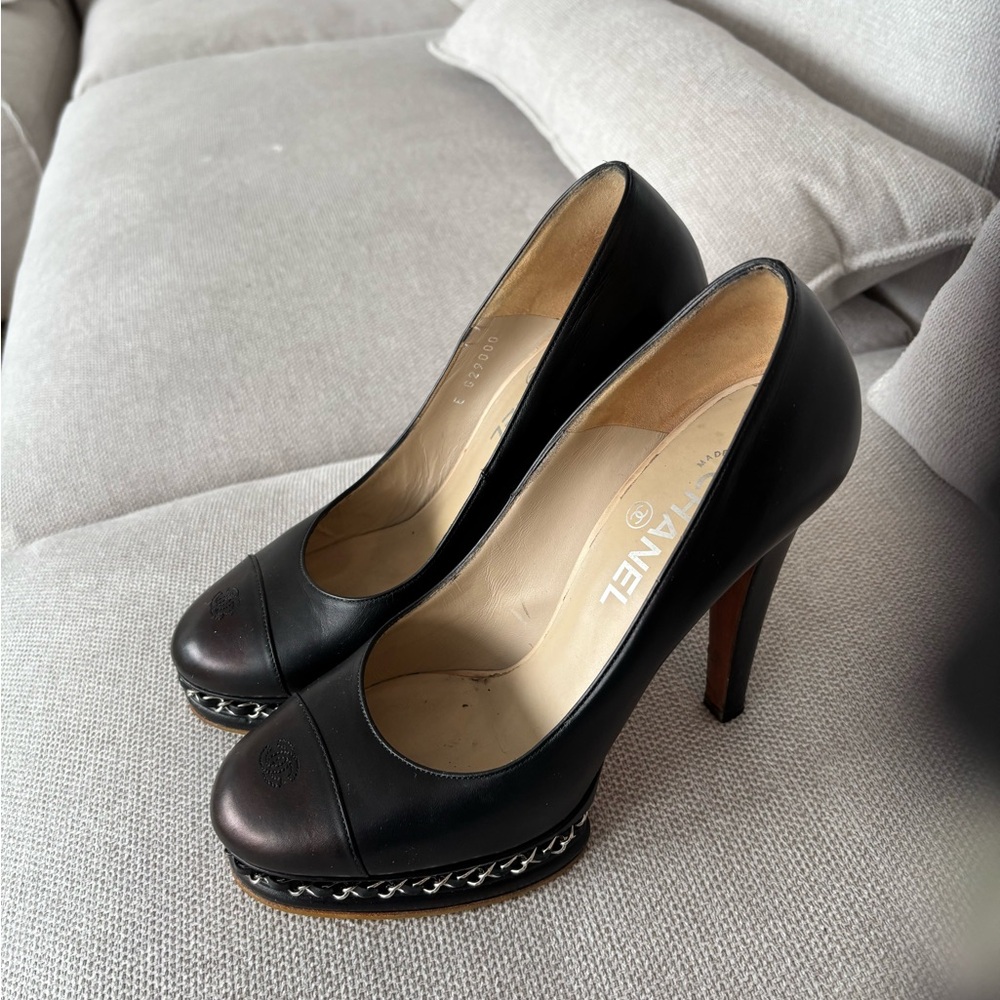 Chanel Black Leather Women's Heels